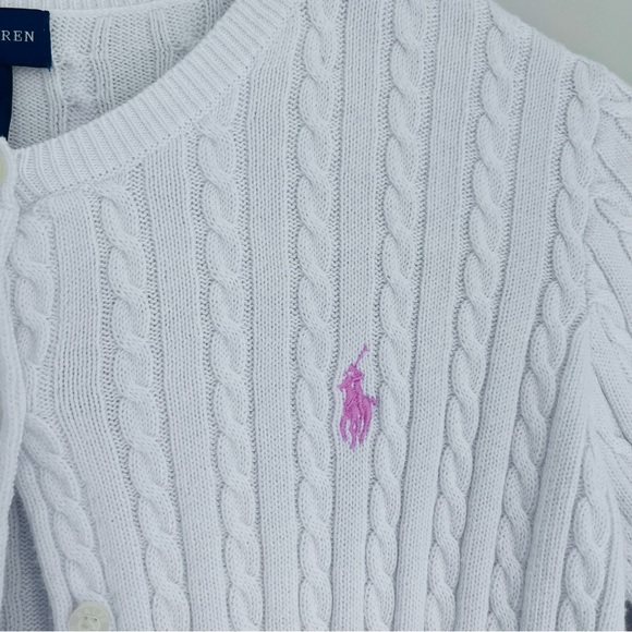 Ralph Lauren White and Pink Cable Knit Sweater Cardigan - Picture 6 of 11